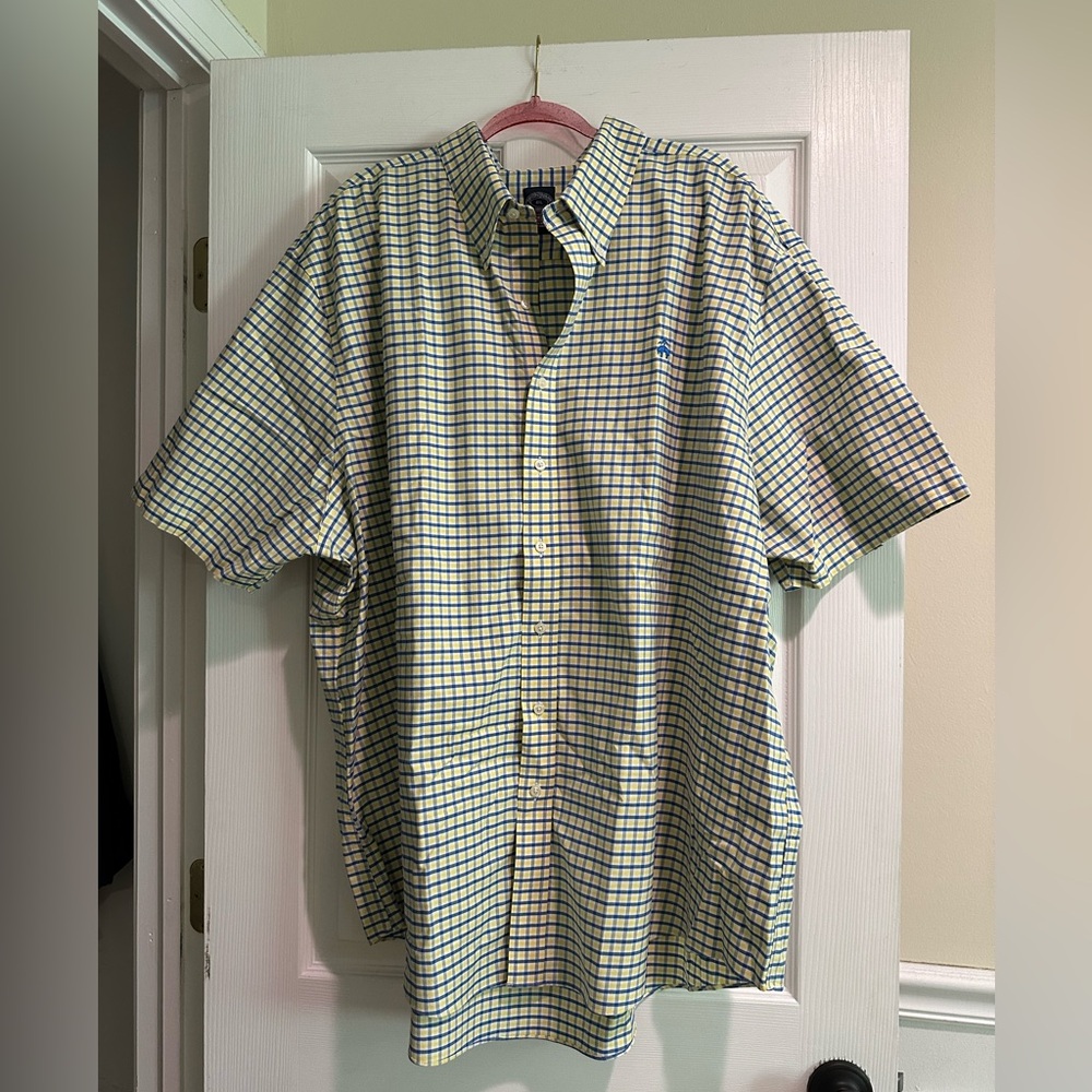 4XL Brooks Brothers Blue and Yellow Plaid Short Sleeve Shirt